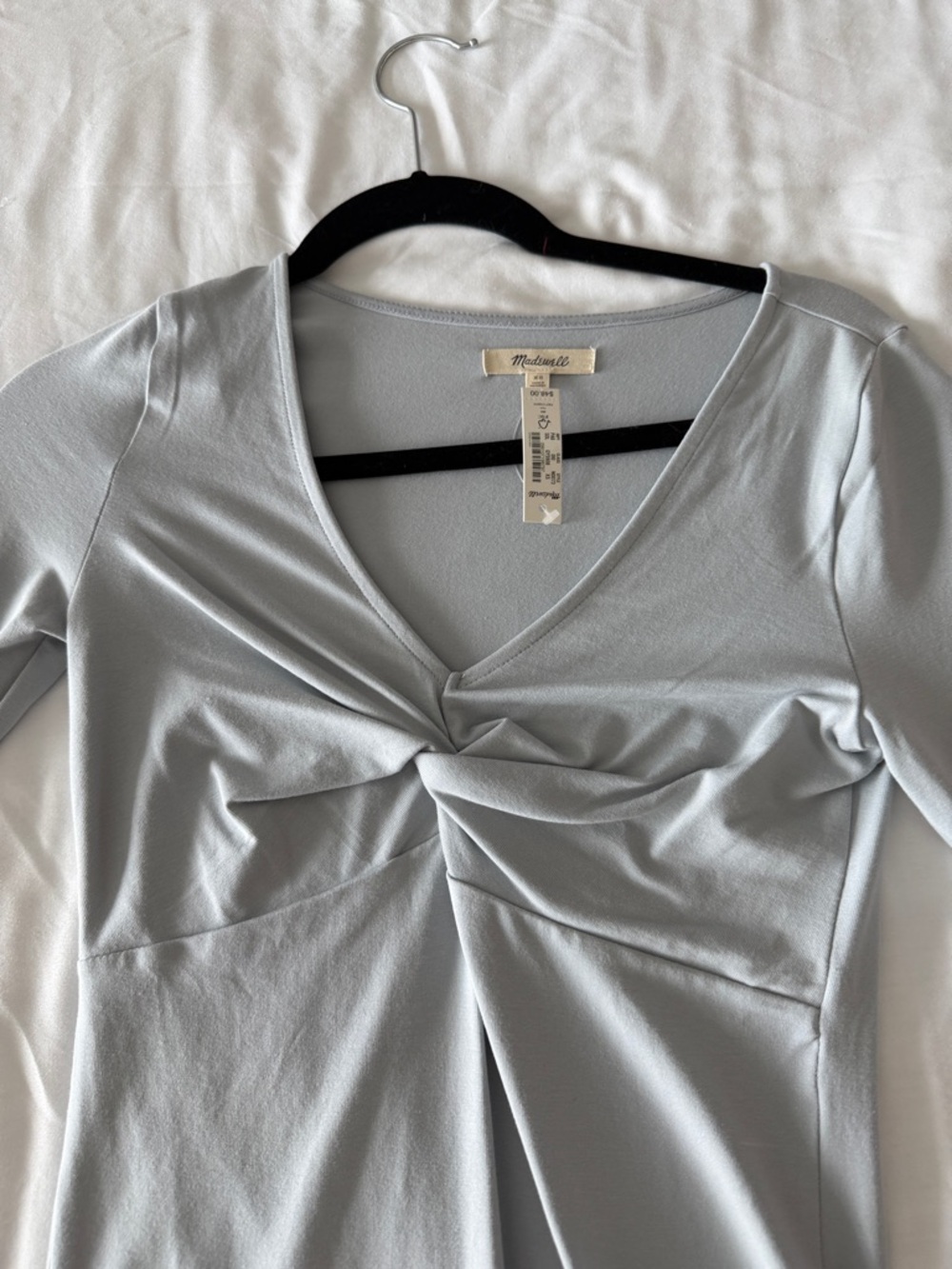 NWT Madewell Ruched Front Long Sleeve Top XS Gray Slim Fit Stretch